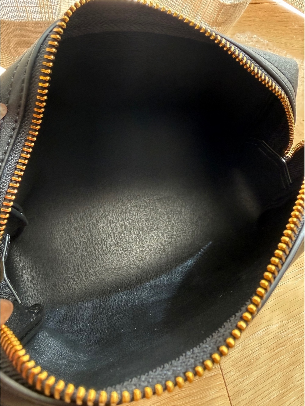 PEDRO Black Faux Leather Zip Pouch Gold Hardware Travel Cosmetic Bag